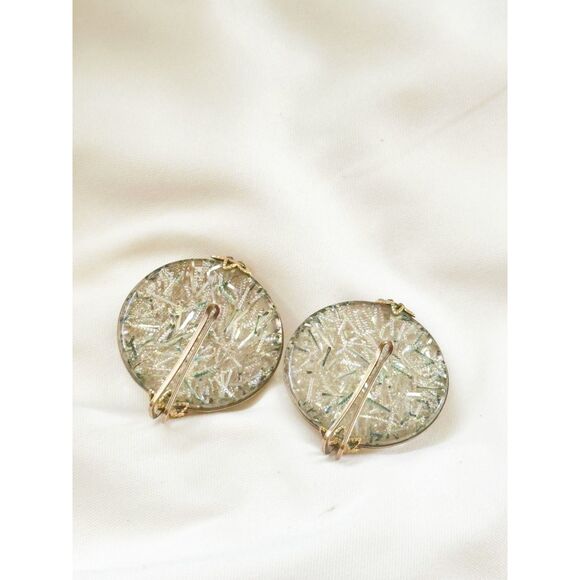 Hillcraft Silver Confetti Lucite Earrings Slide On Backs GF wire - Picture 3 of 5